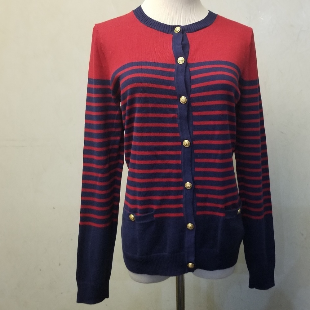 Land's End striped cardigan sweater women's size XS (Q6)